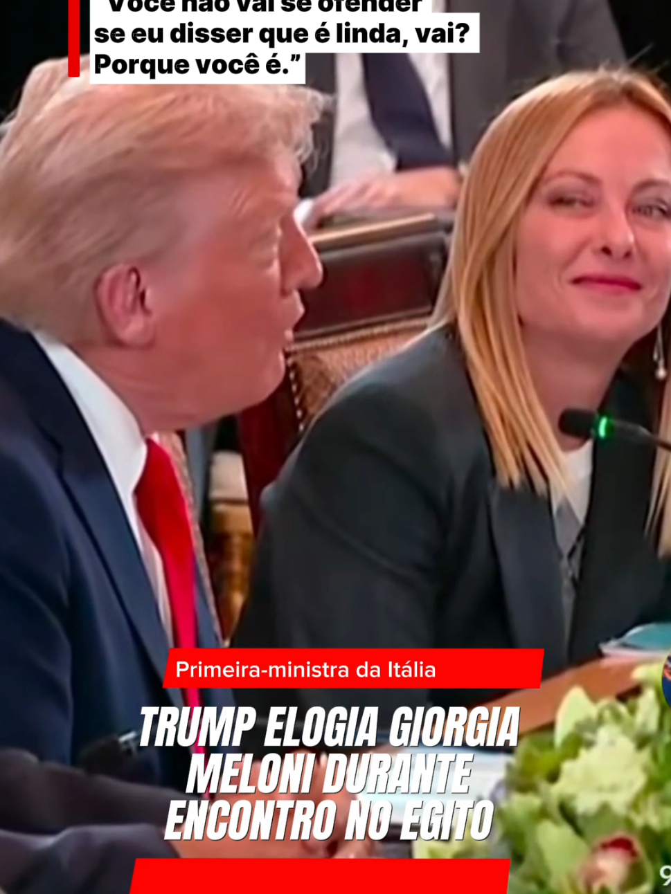 Durante um encontro no Egito, o presidente Donald Trump elogiou a primeira-ministra italiana Giorgia Meloni em um momento de leveza entre líderes mundiais. #Trump #Meloni #eua  #egito  #diplomacia 