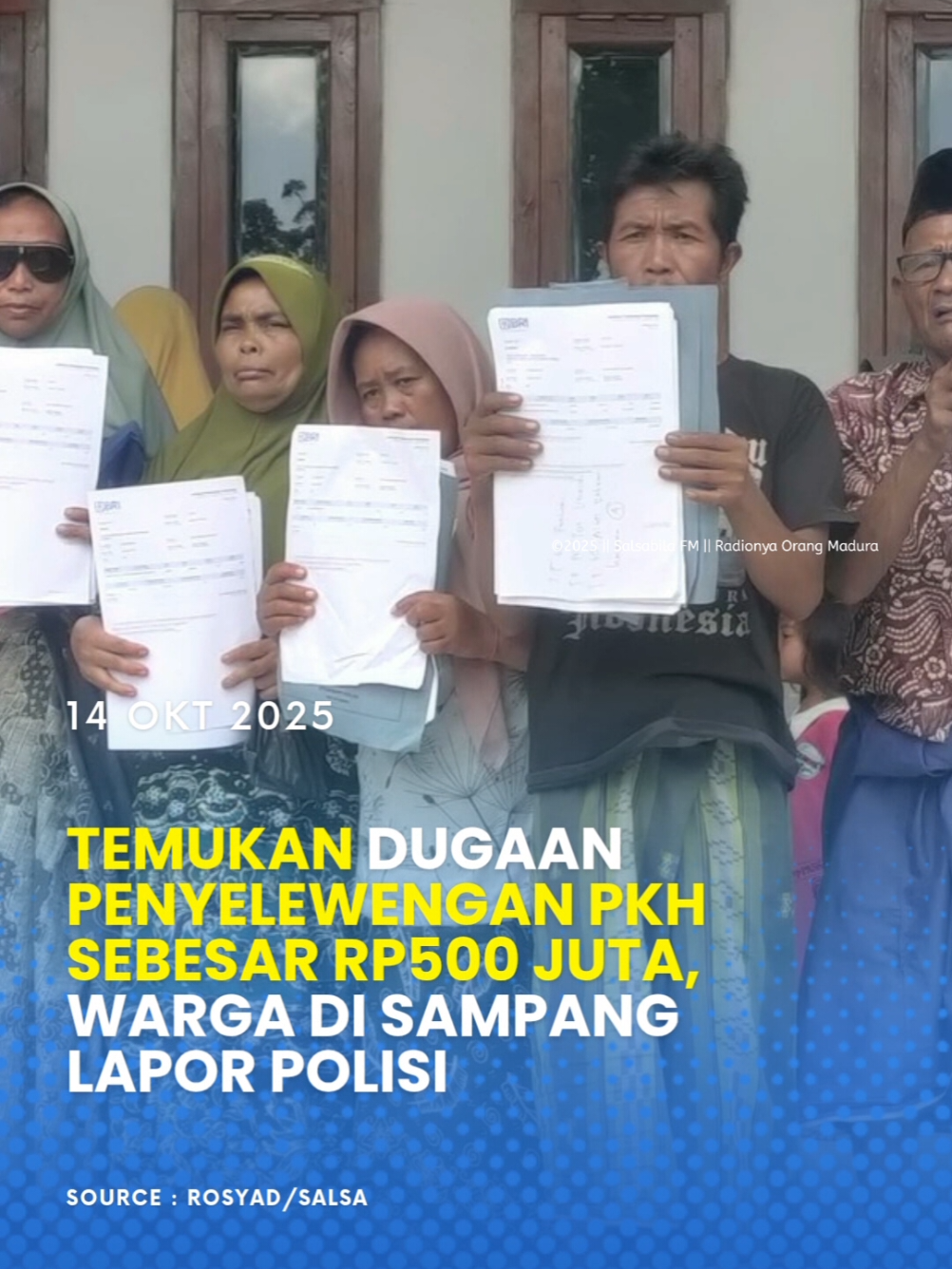 salsabilafm.com – Puluhan warga Desa Rohayu, Kecamatan Kedungdung, Kabupaten Sampang, mengungkap dugaan penyelewengan dana Bantuan Sosial (Bansos) Program Keluarga Harapan (PKH). Warga menemukan adanya aliran dana ke rekening pribadi yang diduga milik keluarga mantan kepala desa setempat. Dugaan itu mencuat setelah sejumlah warga Dusun Torajeh menelusuri data penerima PKH sejak tahun 2019 hingga 2024. Dari hasil penelusuran tersebut, total bantuan yang diduga diselewengkan mencapai sekitar Rp500 juta. W, warga Desa Rohayu, mengatakan, terdapat 21 orang penerima manfaat yang namanya tercantum dalam data resmi. Namun, bantuan yang diterima tidak sesuai dengan jumlah yang seharusnya. “Di data Bansos kami masih tercantum, tapi kami hanya menerima saat pencairan pertama saja. Bahkan ada yang tidak diperbolehkan memegang kartu rekeningnya sama sekali,” ujarnya kepada salsabilafm.com, Selasa (14/10/2025). Kecurigaan warga semakin kuat setelah mereka memeriksa rekening koran. Dalam dokumen itu, muncul riwayat transfer ke rekening pribadi yang disebut milik keluarga mantan kepala desa. “Kami kaget, saat dicek di rekening koran, malah muncul banyak riwayat transfer atas nama Faishol Rohman, Fathor Rohman, Tul Ummah, dan Arumi. Mereka semua keluarga mantan kades,” ungkap W.  Atas temuan tersebut, warga kemudian melaporkan kasus dugaan penyelewengan itu ke Polres Sampang. “Kami sudah melapor ke Polres Sampang. Beberapa dari kami juga sudah diperiksa untuk dimintai keterangan,” tambahnya. Sementara itu, Plh. Kasi Humas Polres Sampang, AKP Eko Puji Waluyo, belum dapat memberikan keterangan resmi terkait laporan tersebut. Upaya konfirmasi yang dilakukan reporter salsabilafm hingga berita ini ditulis belum mendapat tanggapan.(Syad)#maduraviral #sampang #korupsi #kades #bansos 