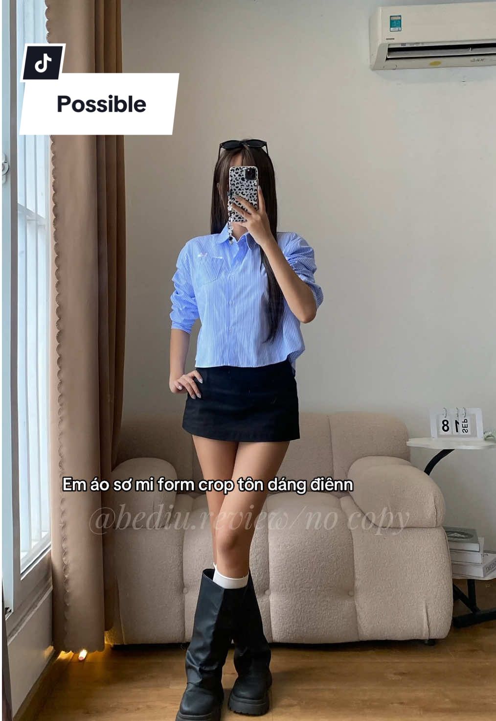 Em áo sơ mi croptop với chất vải oxford lên dáng rất xinh, dễ dàng phối đò nữa nha mấy bà #possible #TikTokFashion #xuhuong #fyp #aosomisocxanh 