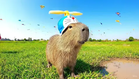 Capybara và chiếc nón doremon hài hước #ai #capybara #xuhuong #trending #veo3 