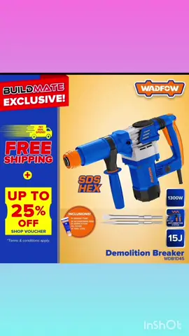 WADFOW 1300Watts Demolition Breaker Hammer SDS Hex Concrete Drill Handheld Electric Jackhammer Industrial WDB1D45 BUILDMATE. NPT #wadfow 