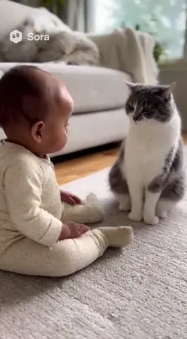 The world can’t stop watching this baby-cat duo 👶🐱❤️ #Shorts #Viral