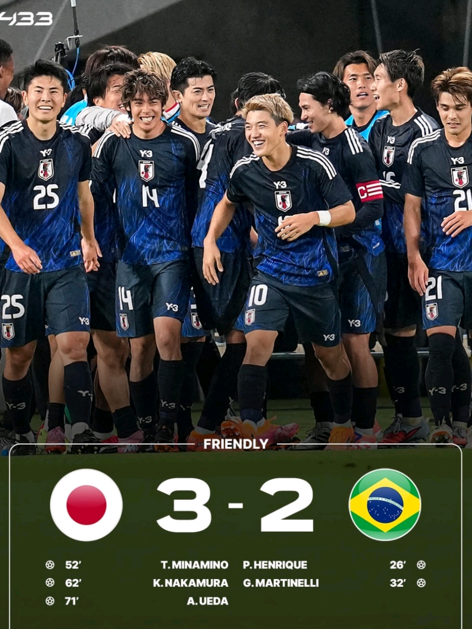 FT: JAPANG 3-2 BRAZIL 🥶 Brazil tumbang tercomeback dibabak kedua melawan Jepang Dengan skor 3-2, Jepang sudah tak diragukan lagi kalahin negara negara besar. #japan #brazil #vinicius #minamino #worldcup #pialadunia2026