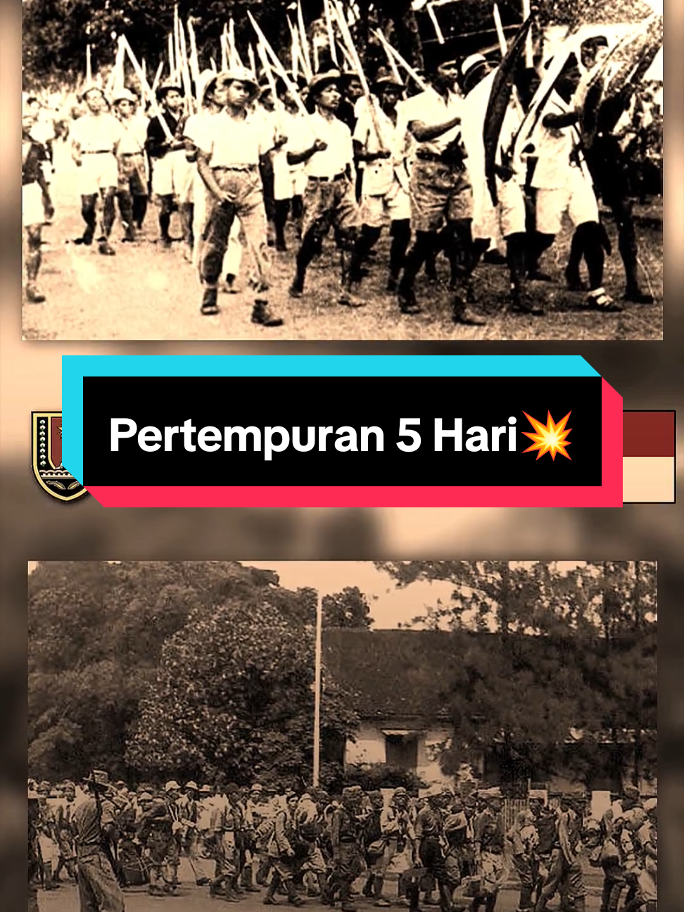 Pertempuran Lima Hari adalah bentrokan antara pasukan Jepang dari Tentara Keenambelas dan pasukan Indonesia yang terdiri dari personil Badan Keamanan Rakyat dan pemuda pada bulan Oktober 1945 di Kota Semarang, Jawa Tengah. Pertempuran ini dianggap sebagai bentrokan besar pertama yang melibatkan militer Indonesia. Dengan menyerahnya Jepang, pihak berwenang Indonesia berusaha untuk menyita senjata Jepang untuk mengantisipasi kembalinya Belanda. Ketegangan meningkat setelah garnisun Semarang menolak untuk menyerahkan senjata mereka, dan setelah sebuah insiden yang memicu pembantaian warga sipil Jepang, pertempuran pun pecah antara pasukan Jepang dan Indonesia. #HistoryTime  #semarang #foryoupage  #historycreatorteam  #pertempuran5haridisemarang 