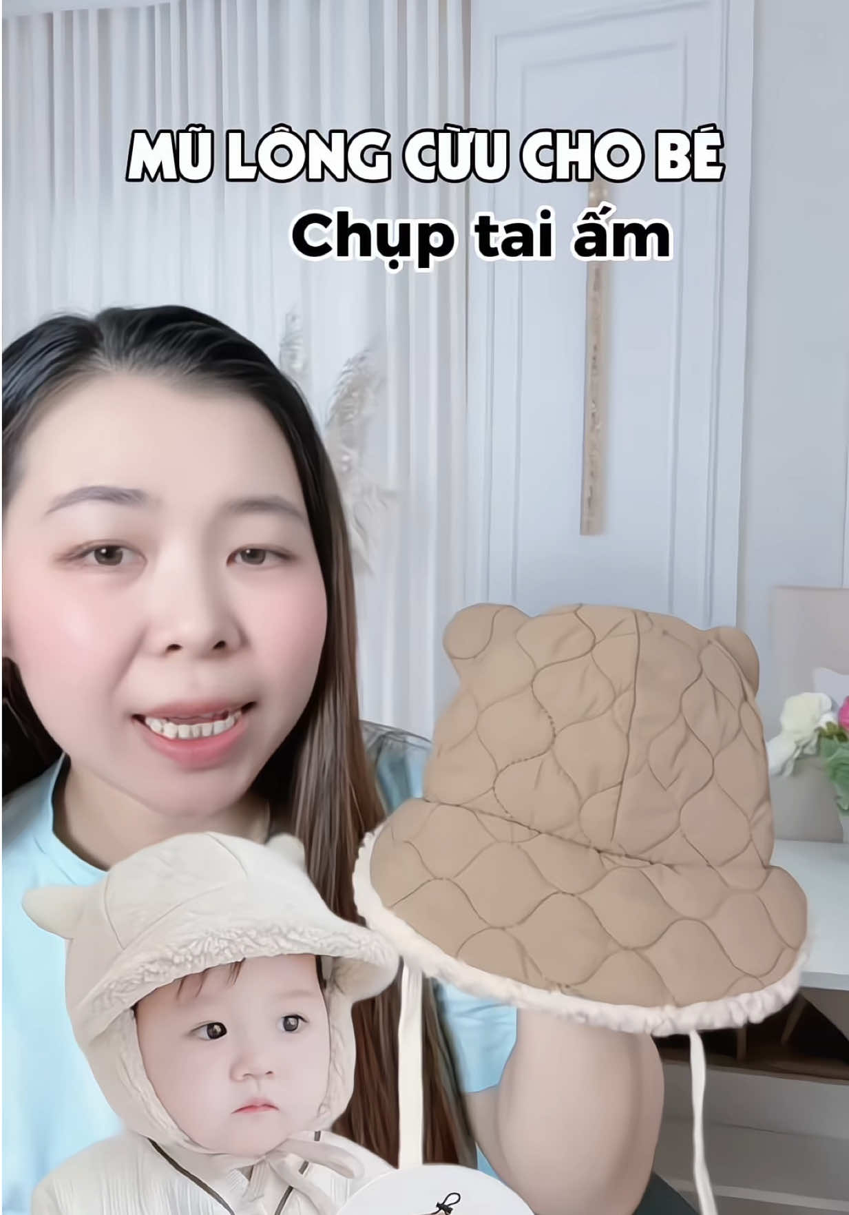 Mũ lông cừu chụp tại ấm đội mùa đông cho bé #fanebaby #mugiochobe #muchuptaichobe #muamchobe #mudoimuadongchobe 