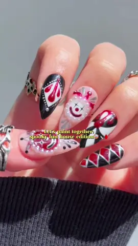 🎪👻 SPOOKY FUN HOUSE NAILS 👻🎪 Step right up… to the cutest chaos in town 💅✨ All made using Tickled Pinque Cosmetics 🎀 Save this set + tag us if you try it - let’s see your carnival of colour! 💖 @dreamcorenails  • 💅🏻 #SpookyFunHouse #HalloweenNails #SpookyCute