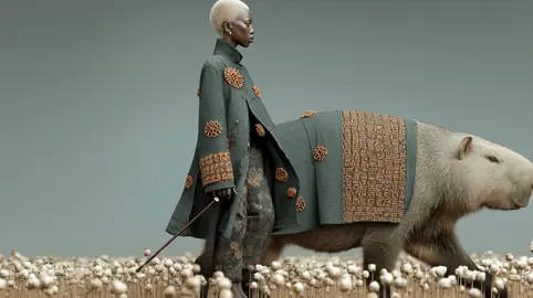 I go back to this theme a lot. It’s one of my favorites. This started as a fashion video but the animals added so much. #Midjourney comes up with the most incredible prints and styles. My mind is constantly blown by it. Animated with @Hailuo AI (MiniMax) and song made using @Suno  #ai #aiart #aivideo #fyp