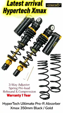 HyperTech Pro-Shock Absorber 350mm  Forged Body & 3-way adjuster for Xmax  Siap extra Spring (Comfort / Lembut)  -Spring Pre load  -Rebound step  -Compression step  👉With 1 year Warranty  #Hypertech #ShockAbsorber #ProR #Xmax #XmaxMalaysia       