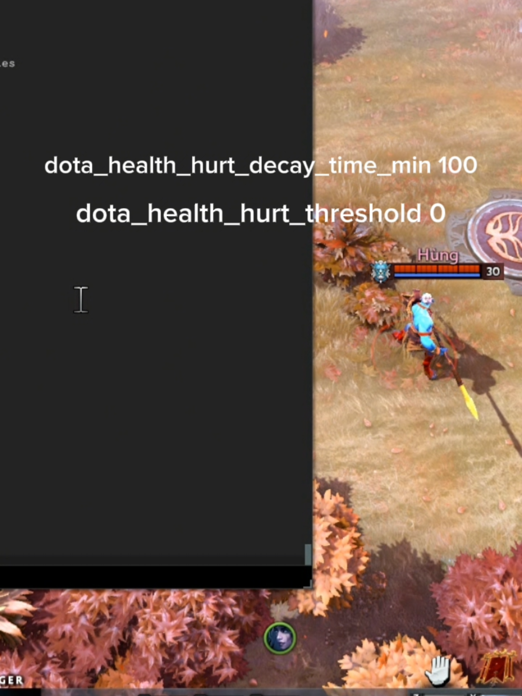 КОМАНДЫ  dota_health_hurt_decay_time_min 100 dota_health_hurt_threshold 0 за эти команды не банят, но могут зачсмырить, так что использовать на свой страх и риск #dota2 #dota #иллюзии 