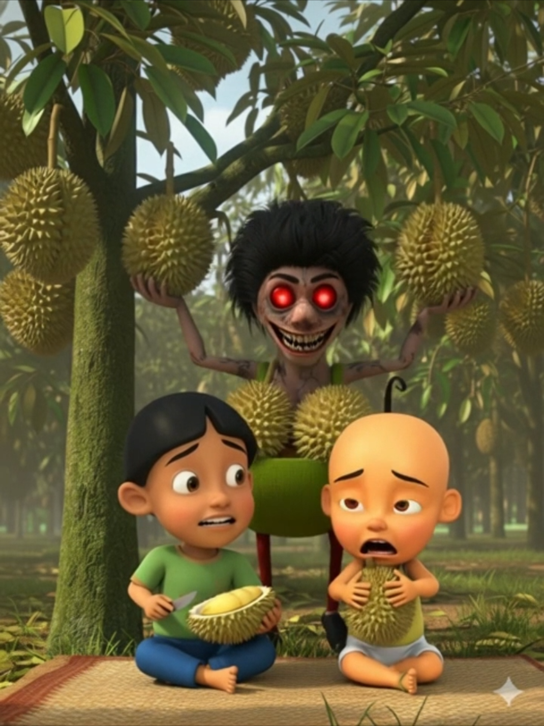 upin dan mail panen durian namun mereka dikejar hamud habibi. 
