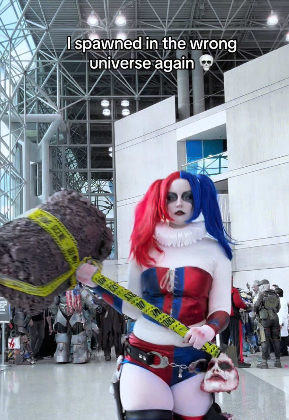 There’s no way I’m fighting those giant armored warlords. #harleyquinn #harleyquinncosplay #comicon #handmadecosplay #cosplay 