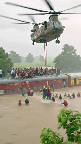 Helicopter Rescues Passengers Stranded on Flooded Train #worlddisaster #fyp #viral