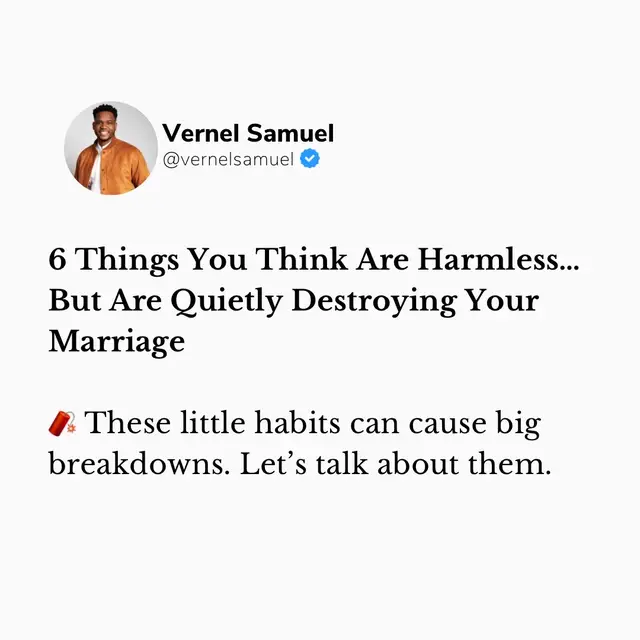 Ladies… You want him to open up, connect, lead, and be present… But could your “harmless” habits be pushing him further away? Fellas… You say you love her, but have you made her feel emotionally safe lately? Avoiding hard conversations or numbing out with your phone may seem small but they add up. ✅ Your marriage doesn’t need more pressure. It needs more awareness and intentionality. 💬 Drop a RESET in the comments if you’re ready to repair the small things before they become big ones. #MarriageReset #ForWives #ForHusbands #FaithAndLove #ChristianMarriageHelp   