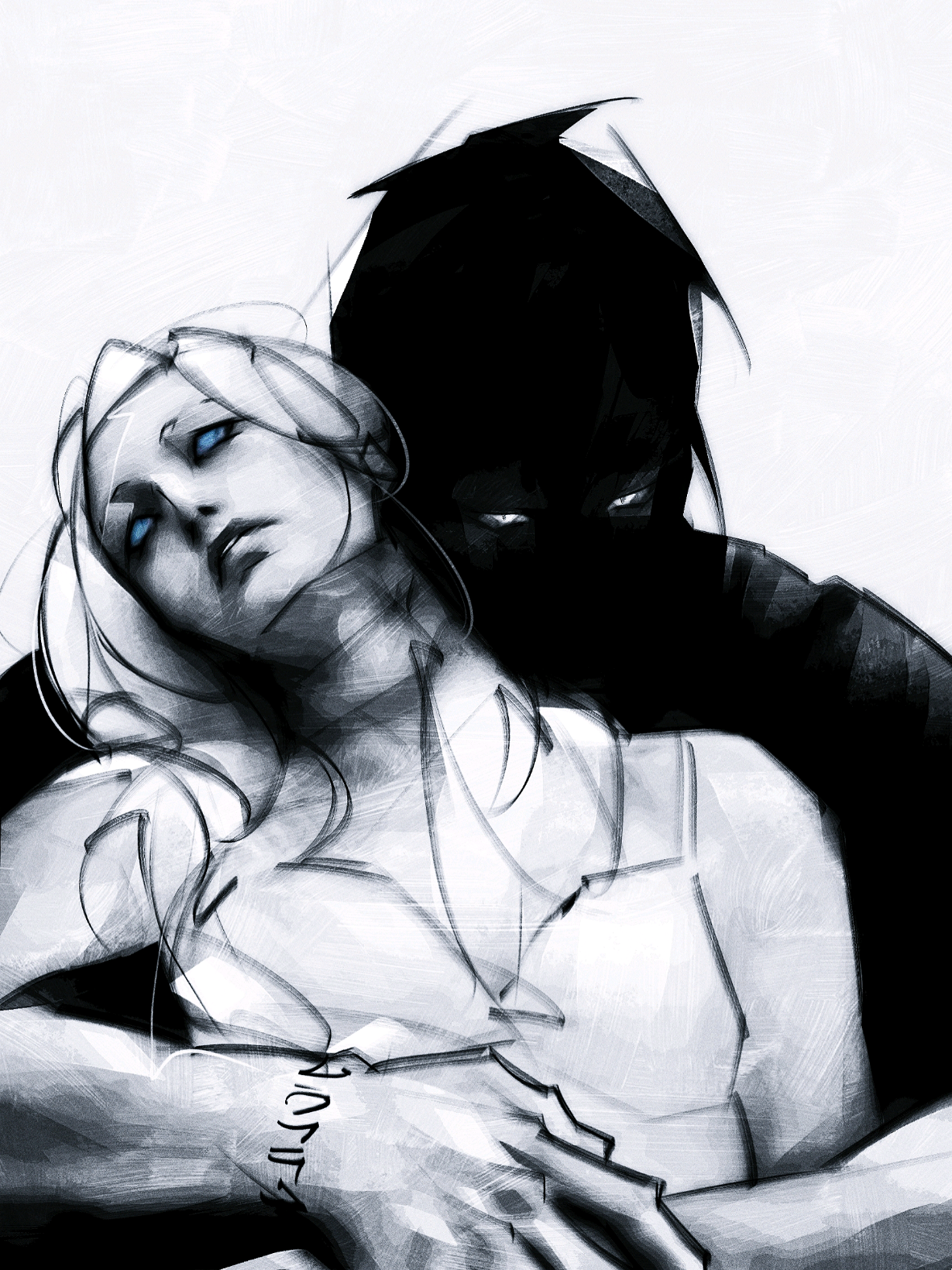 Tried to create a visual story from the perspective of the Faceless Man. Since he sees everything in distorted gray tones, all water appears red to him and so do Aredel’s blue eyes. The Faceless Man isn’t ill – it’s not a disease. Losing all colors, both his own and the world’s, is simply the result of living far too long. He’s been around for centuries. What’s the relationship between Aredel and the Faceless Man? They’re familiar strangers, if that makes sense. Lovers? Worse. There’s no romance between them, and there never will be. What binds them is something far greater and deeper. The Faceless Man isn’t someone you can attribute feelings or emotions to. He’s literally a gray being – whatever remains of him is deeply distorted. He’s no longer human. Aredel doesn’t know this man, has never truly met him or perhaps she simply doesn’t remember? #oc #originalcharacter #animation #darkfantasy #fyp 