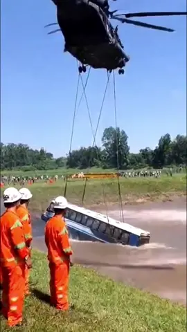 Incredible Helicopter Rescue - Bus Lifted from Muddy River! #disasterstrucks #fyp #viral