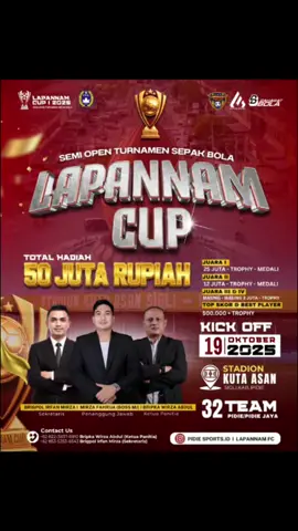 Segera bergulir Semi Open Turnamen LAPANNAM Cup - I 2025 yg diikuti 32 tim terbaik Pidie & Pijay#semiopen #lapannamcup2025 #tarkampidie #tarkamaceh #fypviralシ @dayatjm93 @mirjabless @imirza94 