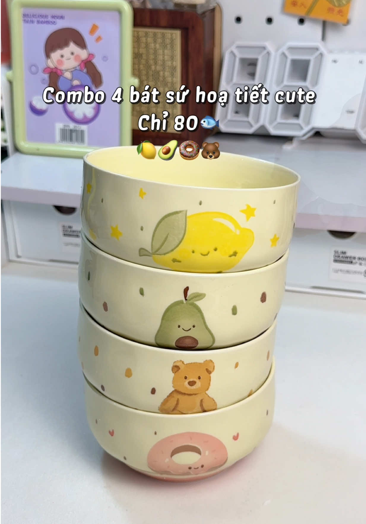 Bát xinh thế này thì ăn cơm ngon lắm. Mà chỉ 80🐟 là có 4 bát thôi nè. #meoriviu636 #fyp #setbat #batsu #batsucute 