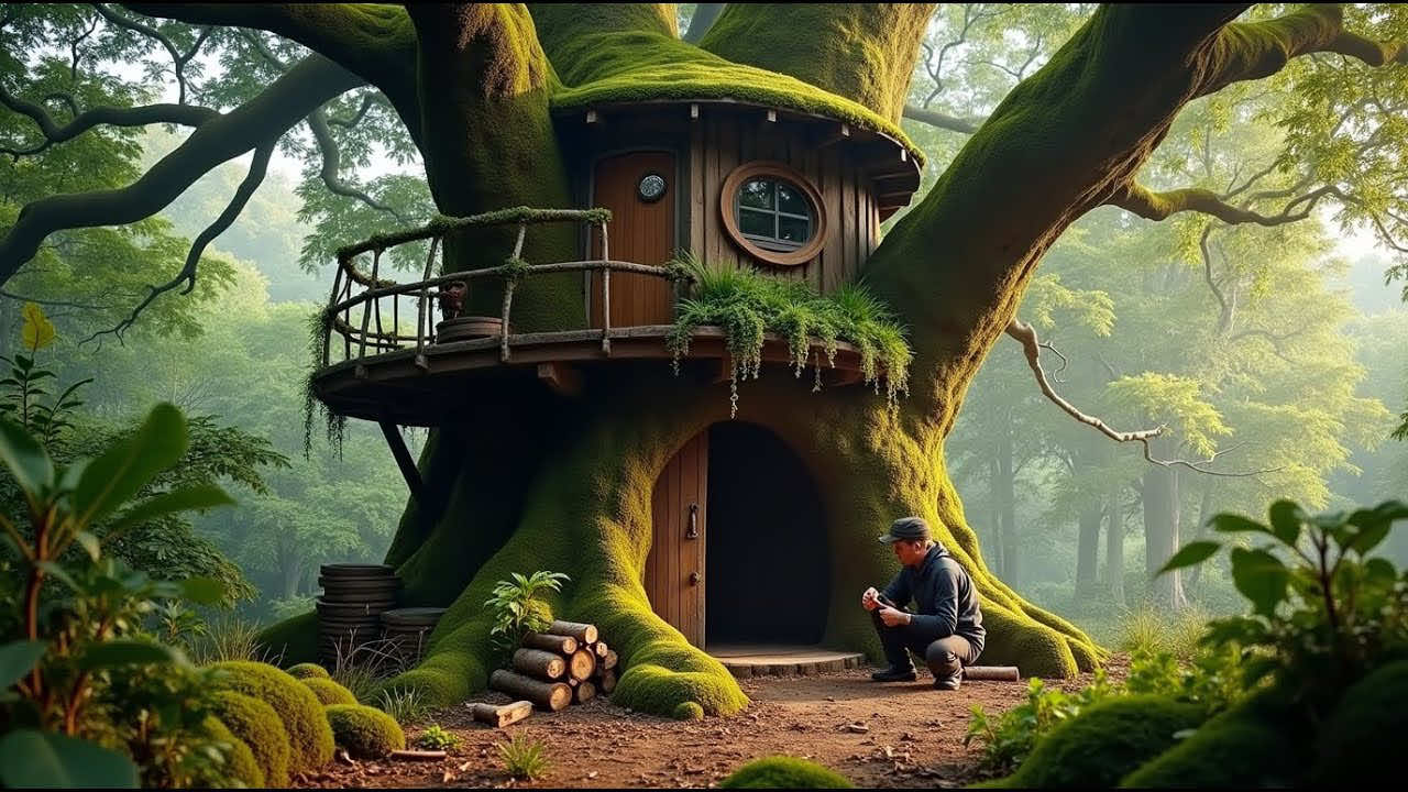 The process of building the perfect shelter inside an ancient tree trunk.Effective survival skills in the forest  #camping #survival #campinglife #Outdoors 