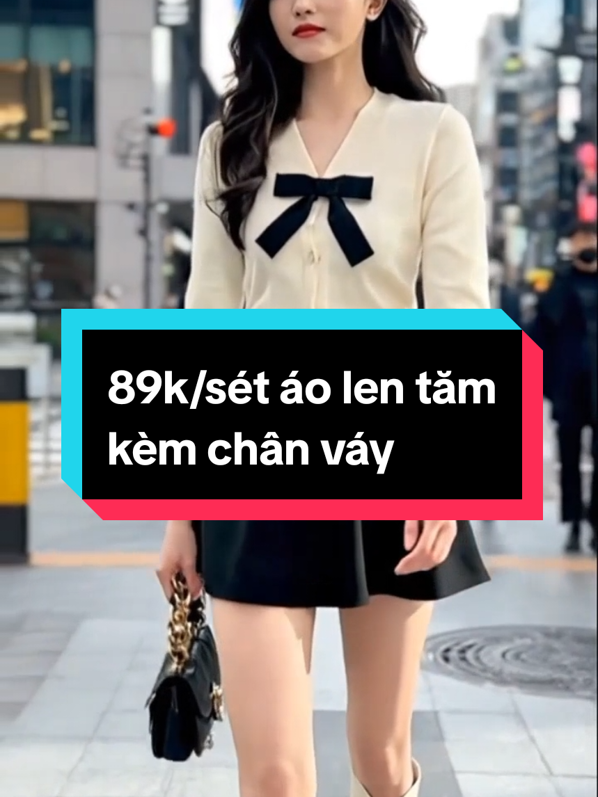89k/Sét áo len tăm viền khuy vàng kèm chân váy #setdoxinh #setdonu #aothuntam #chanvayxinh #thoitrangnu 