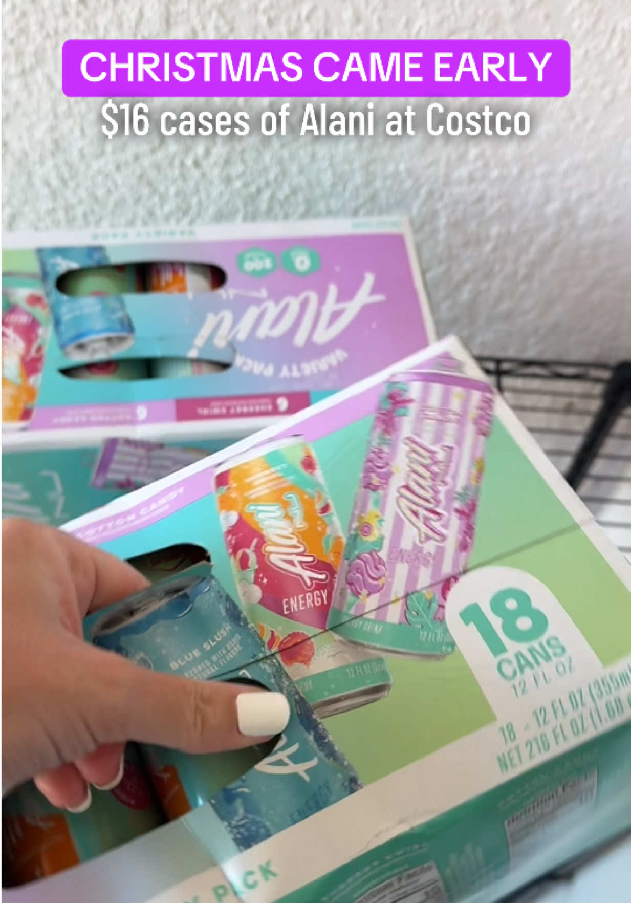 $16 cases of @Alani Nutrition at @Costco Wholesale 🙌🏻 Cotton Candy flavor included too!  #alani #costco #costcofinds #cottoncandy #alaninu 
