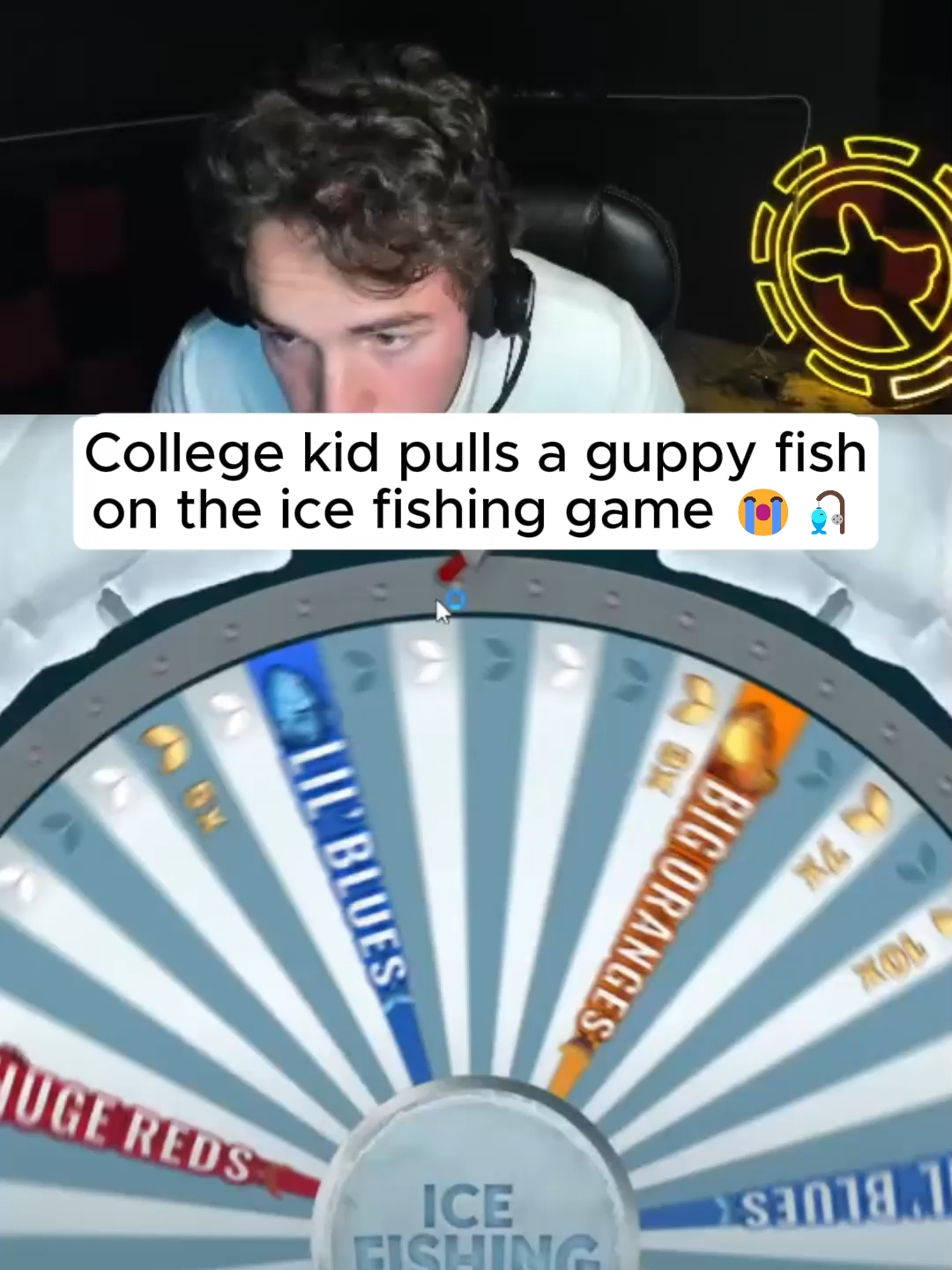 Bro pulled a guppy fish on the ice fishing game 😭🎣 #kickstreaming