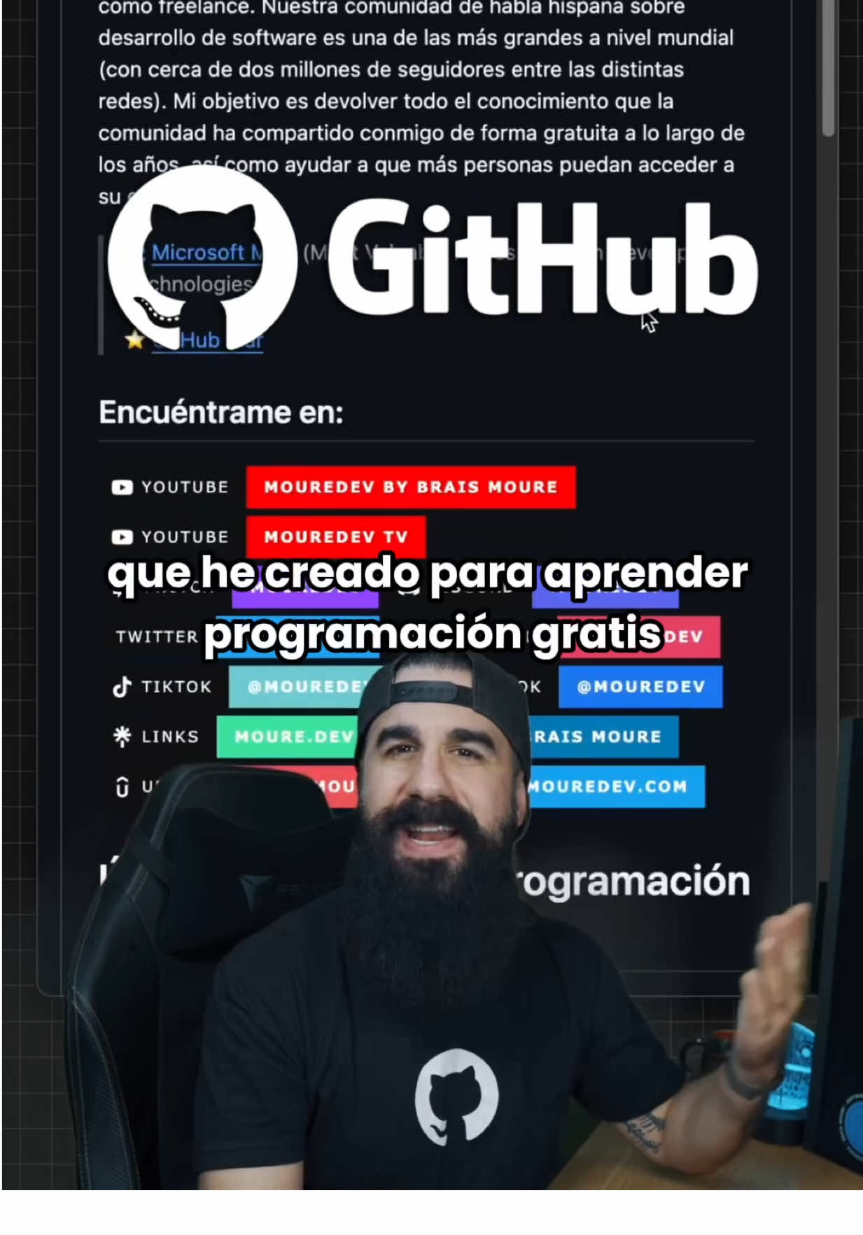 Estos son 8 repositorios de GitHub que he creado para aprender programación gratis ↓ 1️⃣ Hello Python: Curso para aprender el lenguaje de programación Python desde cero y para principiantes. 100 clases, 44 horas en vídeo, código, proyectos y grupo de chat. Fundamentos, frontend, backend, testing, IA... → github.com/mouredev/Hello-Python 2️⃣ Hello Git & GitHub: Curso para aprender a trabajar con el sistema de control de versiones Git y la plataforma GitHub desde cero y para principiantes. → github.com/mouredev/hello-git 3️⃣ Hello SQL: Curso para aprender los fundamentos del lenguaje SQL y bases de datos relacionales desde cero y para principiantes. → github.com/mouredev/hello-sql 4️⃣ Roadmap Retos de Programación: Ruta de estudio basada en ejercicios de código de la comunidad MoureDev para aprender y practicar lógica usando cualquier lenguaje de programación. → github.com/mouredev/roadmap-retos-programacion 5️⃣ Hello JavaScript: Curso para aprender el lenguaje de programación JavaScript desde cero y para principiantes. +120 lecciones, 14 horas en vídeo y 220 ejercicios. → github.com/mouredev/hello-javascript 6️⃣ Un día, un lenguaje: Cómo dar en un día tus primeros pasos en 11 lenguaje de programación diferentes. Introducción, configuración e instalación, usos habituales, fundamentos, sintaxis y próximos pasos. → github.com/mouredev/one-day-one-language 7️⃣ Hello Java: Curso para aprender el lenguaje de programación Java y Programación Orientada a Objetos (POO) desde cero y para principiantes. 75 lecciones, más de 8 horas en vídeo y 150 ejercicios prácticos. → github.com/mouredev/hello-java 8️⃣ Hello Bash/Shell: Curso para aprender a trabajar con Bash (Bourne-again shell), línea de comandos, terminal y scripting desde cero utilizando Warp (la terminal y entorno de desarrollo con IA). → github.com/mouredev/hello-bash-shell Espero que te sirvan de ayuda! #programacion #programadores #programador #cursos #github 