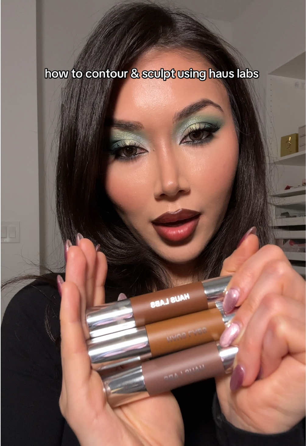 how to contour and sculpt using @Haus Labs contour sticks! Using the shade sculpt  #contour #howtocontour #hauslabs #makeupreview #makeupproducts 