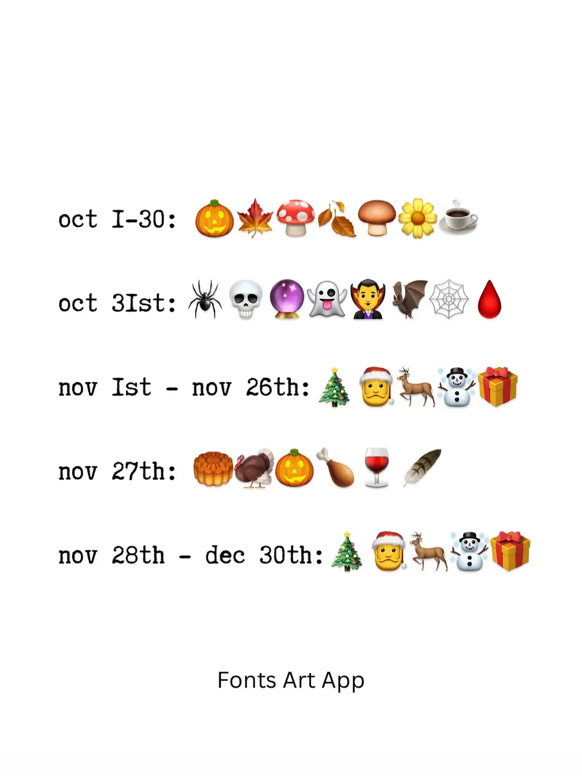 From cozy fall vibes to full-on Christmas energy — our emotions change faster than iPhone updates 😅 And what’s the best way to show it? Emojis, of course! 🍁👻🎅🏼🎉 Make your chats even more fun with cute symbols, fonts, and aesthetic keyboards in the FontsArt App 💌 #emoji #texting #chatting #fontsart #fall 