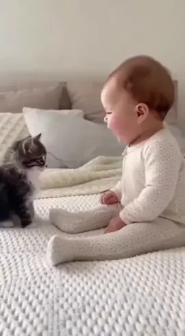 Bebekle minik kedi gerçekten konuşuyor gibi! 😻🍼 Miyavlar, kahkahalar ve o son sarılma… kalpler eridi 💕🐾#baby #cute #keşfet #funny 