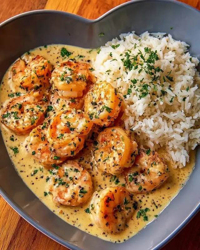 🧄 Ingredients For the Shrimp:  • 500g (1 lb) large shrimp, peeled and deveined  • 1 tbsp olive oil  • 1 tbsp butter  • Salt & black pepper, to taste  • 4 cloves garlic, minced  • 1 tsp paprika  • ½ tsp chili flakes (optional) For the Cream Sauce:  • 1 cup heavy cream (or cooking cream)  • ½ cup chicken broth (or seafood stock)  • ½ cup grated Parmesan cheese  • 1 tbsp butter  • 1 tbsp flour (for thickening, optional)  • 1 tbsp lemon juice  • 2 tbsp chopped parsley For Serving:  • 2 cups cooked jasmine or basmati rice ⸻ 👩‍🍳 Instructions  1. Cook the Rice: Cook rice according to package directions. Fluff with a fork and keep warm.  2. Sear the Shrimp: Heat olive oil and butter in a skillet over medium-high heat. Add shrimp, season with salt, pepper, paprika, and chili flakes. Sear 1–2 minutes per side until pink. Remove from pan and set aside.  3. Make the Cream Sauce: In the same pan, melt 1 tbsp butter and sauté minced garlic for 30 seconds. (Optional: whisk in flour for a thicker sauce.) Add chicken broth and cream, stirring well. Simmer for 2–3 minutes.  4. Finish the Sauce: Stir in Parmesan cheese until melted and smooth. Add lemon juice and parsley. Season with salt and pepper to taste.  5. Combine: Return shrimp to the pan, toss gently in the sauce, and cook for another 1–2 minutes until heated through.  6. Serve: Spoon creamy garlic shrimp over warm rice and garnish with extra parsley or a squeeze of lemon. 🍋 #seafood #shrimp #shrimpscampi #seafoodlover #lemonbutter 