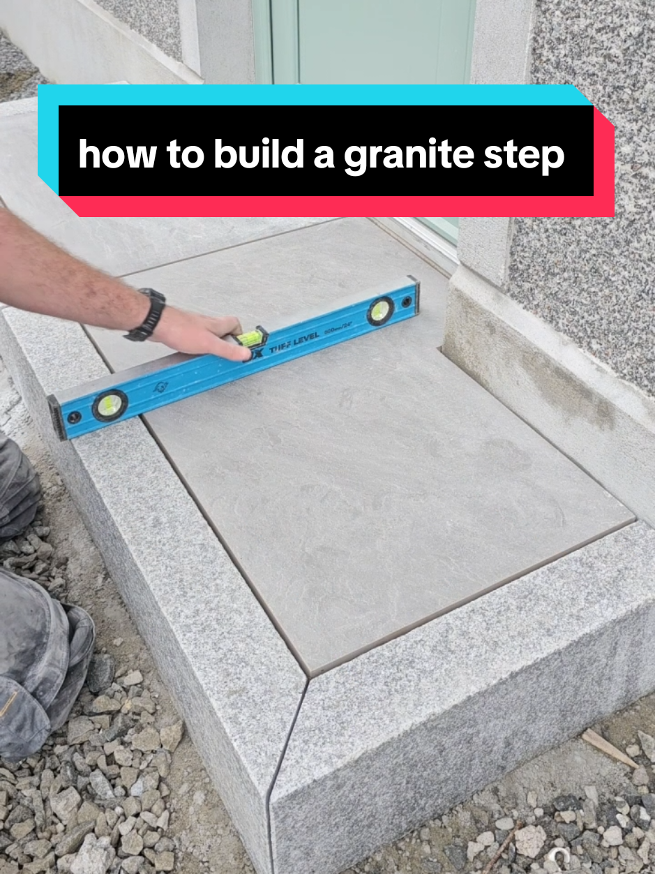 how to build a granite step using granite kerbs and porcelain paving 👌 #landscaping #howto #granite #porcelain #step