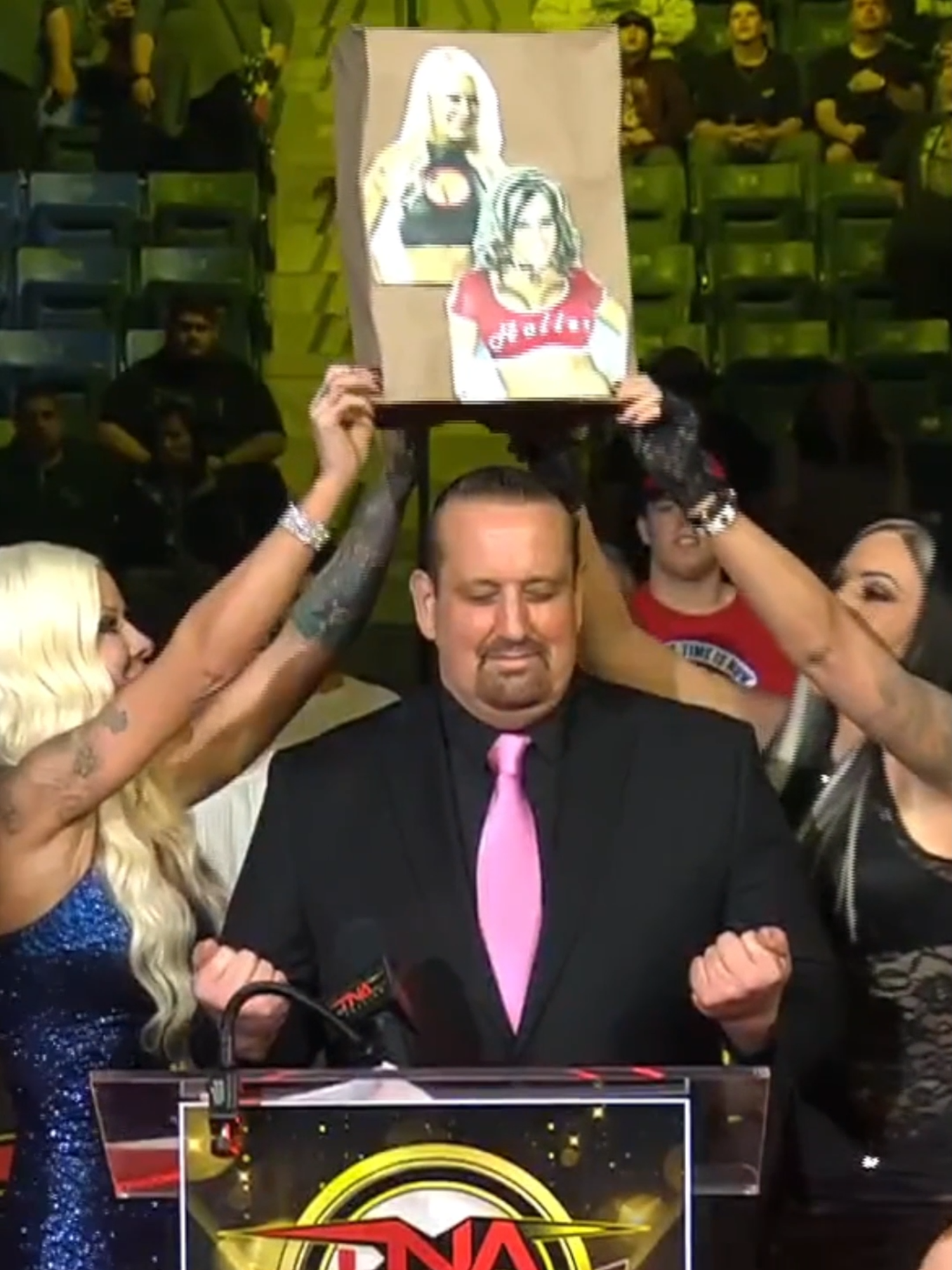 The Beautiful People treated us to one more paper bag at the Hall of Fame. #TNABoundForGlory