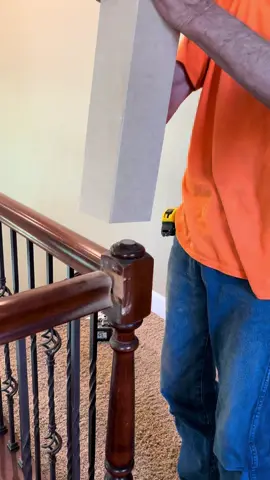 Transform your staircase with a stunning newel post update! Sneak peak of our clients staircase project! Full reveal coming soon #finishcarpentry #homediy #carpentry #kitchen 