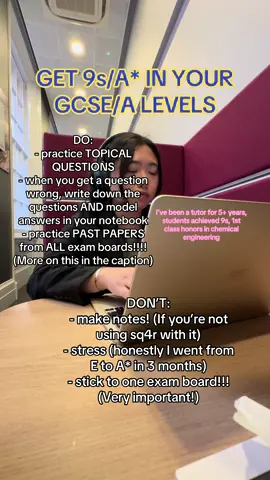 Having been a tutor for 5 years, learnt and taught all the exam boards (yes even CAIE), I can safely say that THE EXAM BOARDS DON’T ALWAYS FOLLOW THE SYLLABUS!!! Now let’s not get scared, it just means you need to understand the content more as they will extrapolate your knowledge, but I’ve seen content that’s taught in CAIE come up as an exam question in AQA (physics I’m looking at you). Best example is the reactivity series in chem, AQA uses CAIE reactivity series in exams but teaches you the AQA one in the spec (there’s no tin or lead in the AQA spec but it comes up in exams). I teach all my students all the bits they need to know from ALL the exam boards, so don’t limit yourself to learning just one!! Leave an emoji in the comments if you want to know which exam boards to study from  Don’t make notes if you’re not using sq4r as it would be so passive!! Make it active!!  Follow my dos and don’ts you’ll get your A* #study #gcse #gcses #alevel #alevels 