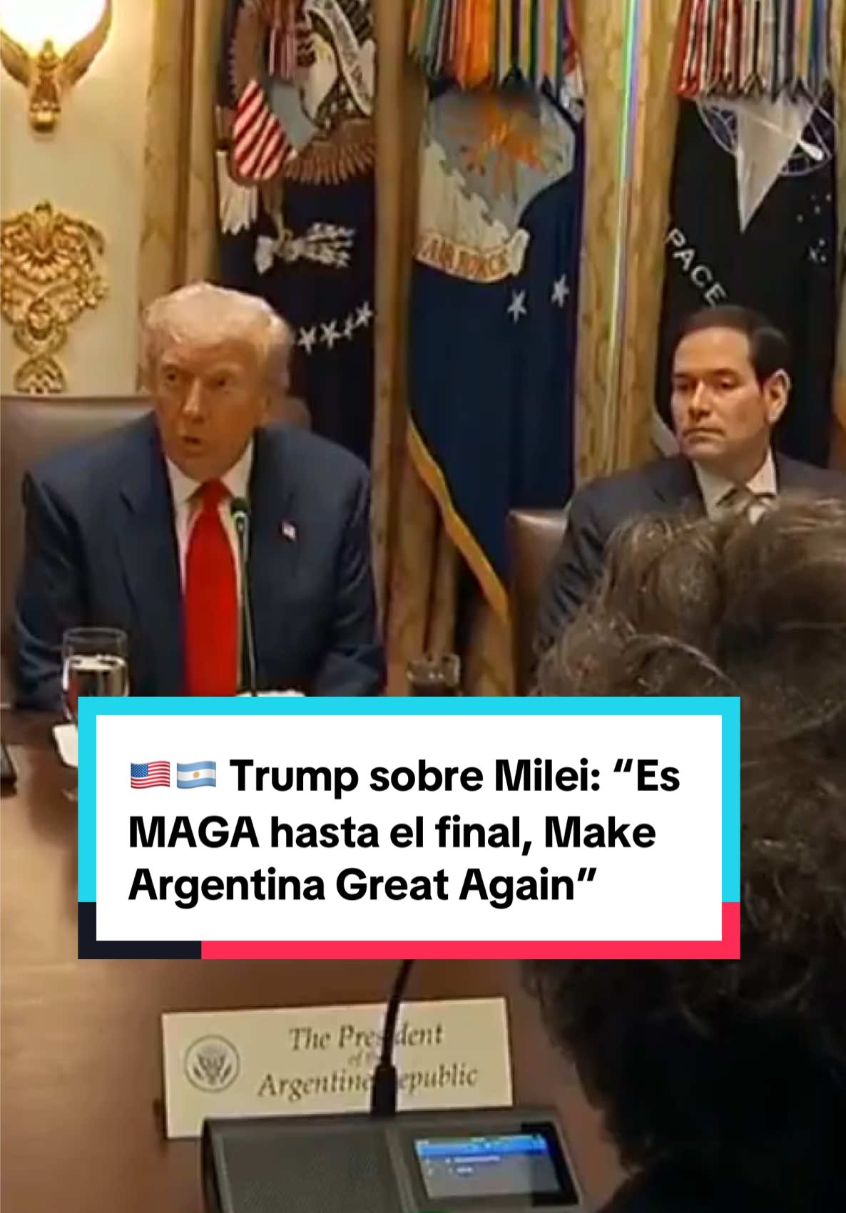 🇺🇸🇦🇷 @President Donald J Trump sobre Milei: “Es @Make America Great Again hasta el final, Make Argentina Great Again” Durante su encuentro en la Casa Blanca, Donald Trump elogió al presidente Javier Milei y aseguró que Argentina “está al borde de un tremendo éxito económico”. El encuentro marca una nueva etapa en la relación entre Estados Unidos y Argentina. #DonaldTrump #JavierMilei #MakeArgentinaGreatAgain 