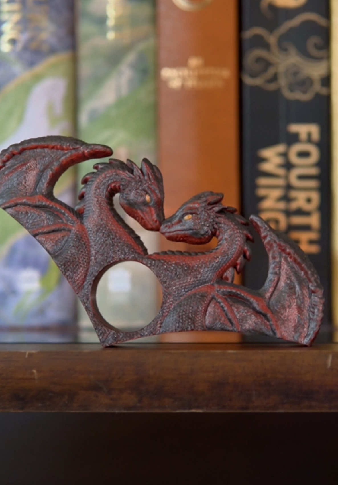 Another page holder. Print this to help you hold your book open and feel even more in the spirit while reading your favorite fantasy novel. Printed in Velvet Eclipse PLA Silk Multi-Color by Bambu Lab with Gold PLA Silk Upgrade by Bambu Lab for the eyes. 43g total with multi-color or 28g in single color. Printed at 0.08 layer height, 3 walls, and 8% gyroid infill. #bookish #BookTok #3dprinting #dragonlover #dragon 