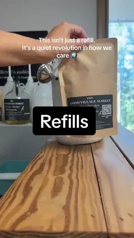 Refill. Reuse. Repeat. ♻️ At The Good Village Market, our refillery helps you cut the waste — not the comfort. From laundry soap to lotion, refill your favorites in reusable jars and pouches that keep your home (and the planet) cleaner, simpler, and kinder. 💚 #refillery #lowwasteliving #nontoxichome #sustainableliving #thegoodvillagemarket
