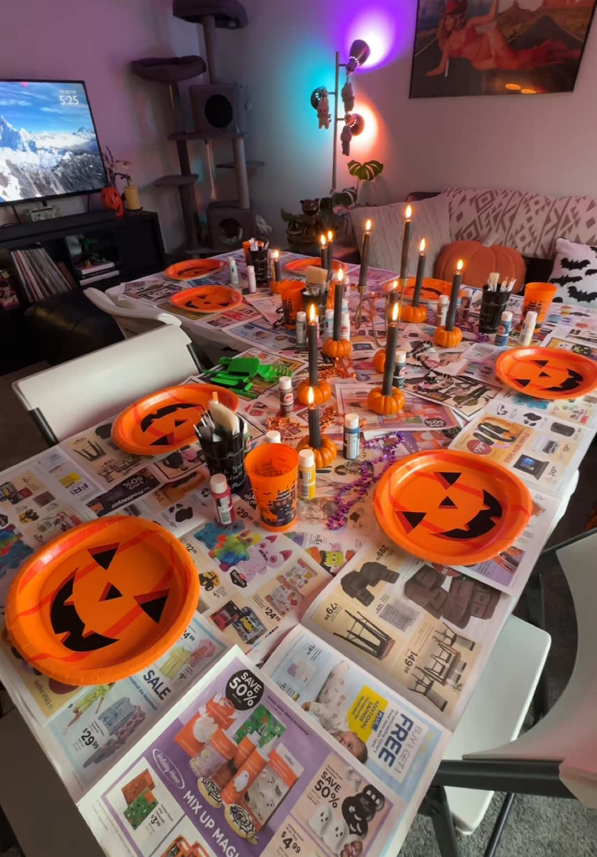 DAY 44 of 75 HARD - filming everything out my workouts,, here’s my set up for pumpkin party. DIY pumpkin candle sticks 😮‍💨 #wellness #fyp #pumpkin 