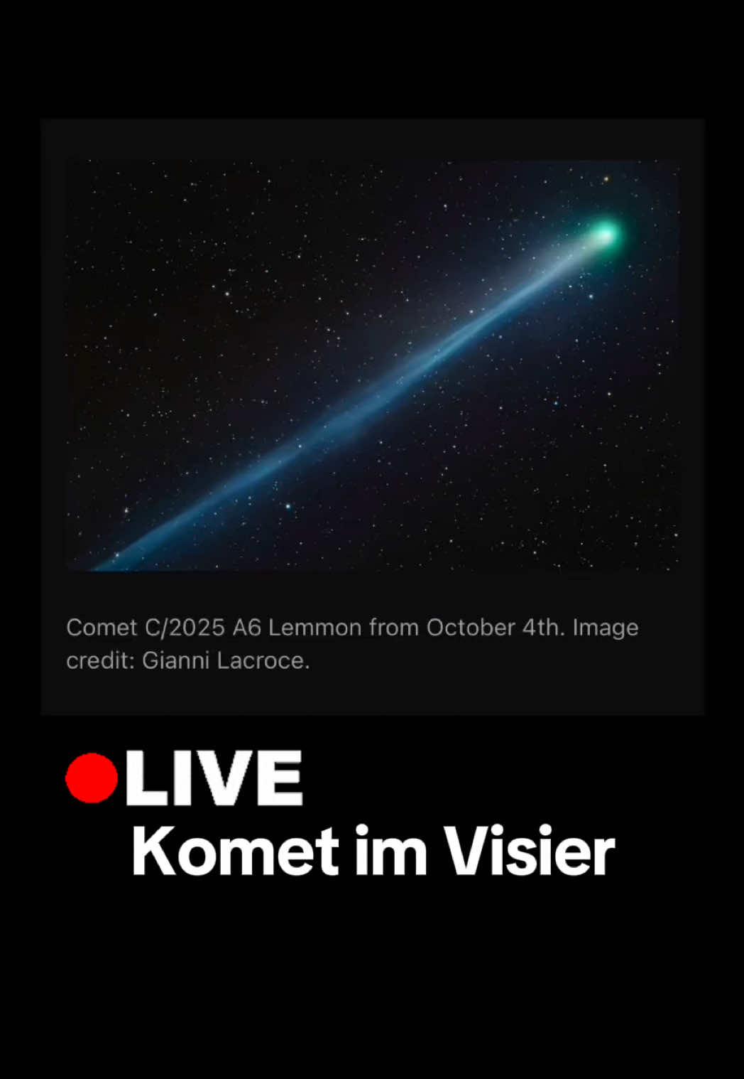 Komet Lemmon im Visier. Im Oktober und November live – nur bei guten Sichtbedingungen. #komet #lemmon #3iatlas #live #sebastianvoltmer 