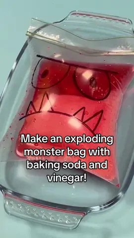 Try this exploding monster science experiment this Halloween with baking soda and vinegar💥 Fill a ziploc bag with food colouring and vinegar.  Make a packet using toilet paper and add baking soda.  Hold the baking soda packet in the top of the bag and seal it.  Shake and watch the magic happen! #ScienceFun #ScienceForKids #ScienceActivity #KidsActivities #ScienceExperiments