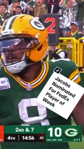 Josh Jacobs was nominated for the FedEx Air and Ground Awards for his 150 total yards vs the Bengals. Josh is 2nd in the NFL with 6 TDs this year! #Fedex #packers #nfl #awards #trending 