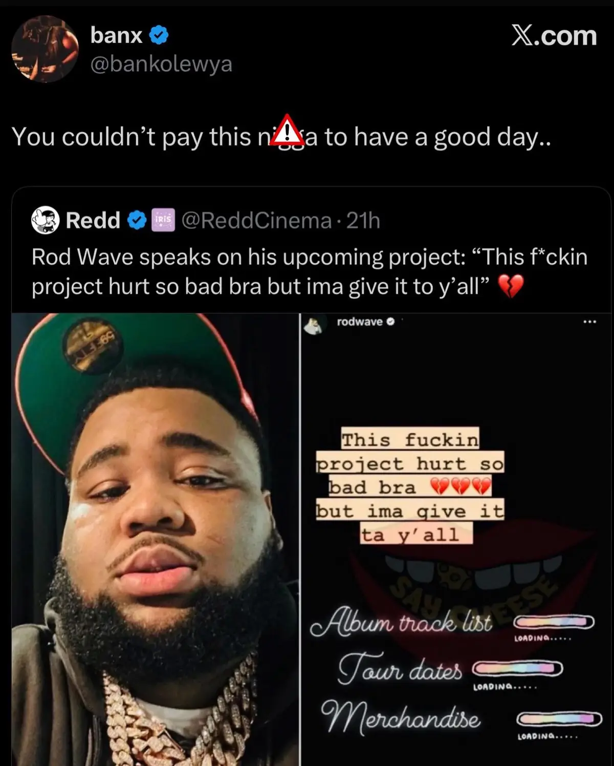Fan going viral for speaking on Rod Wave Always Being Sad 🙏🏽🙏🏽🙄 Like Damn lil nega yo heart STILL on ice 🥴🥴🤷🏽‍♀️🫶🏽🙏🏽 Lord help him 💔🧊🙏🏽 #RodWave #HeartOnIce #ViralMoment #FansReact #EmotionalVibes     