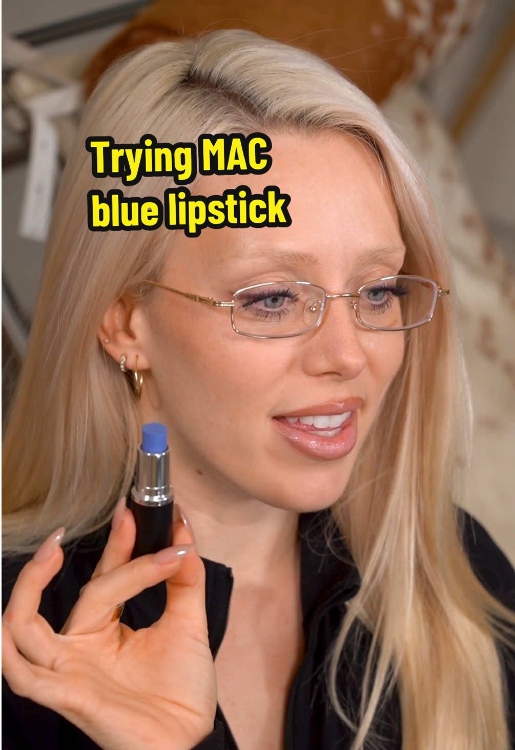 Let’s try MAC blue lipstick on top to see if it will neutralize these peachy lipsticks that were once more of concealer lips. #makeup #beauty #lipstick #grwm #makeuptutorial 