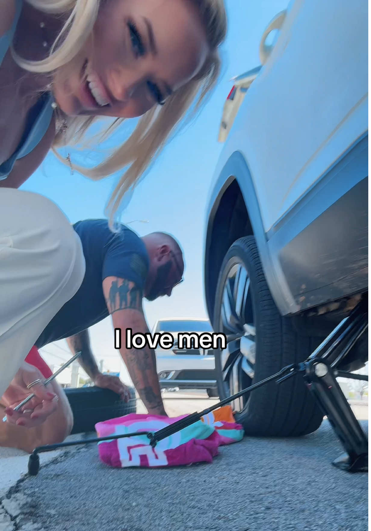 All jokes aside he said “if it was my wife or daughter I’d want someone to stop and help” Faith in humanity restored 🫶🏼 #men #women #car #help #thankyou 