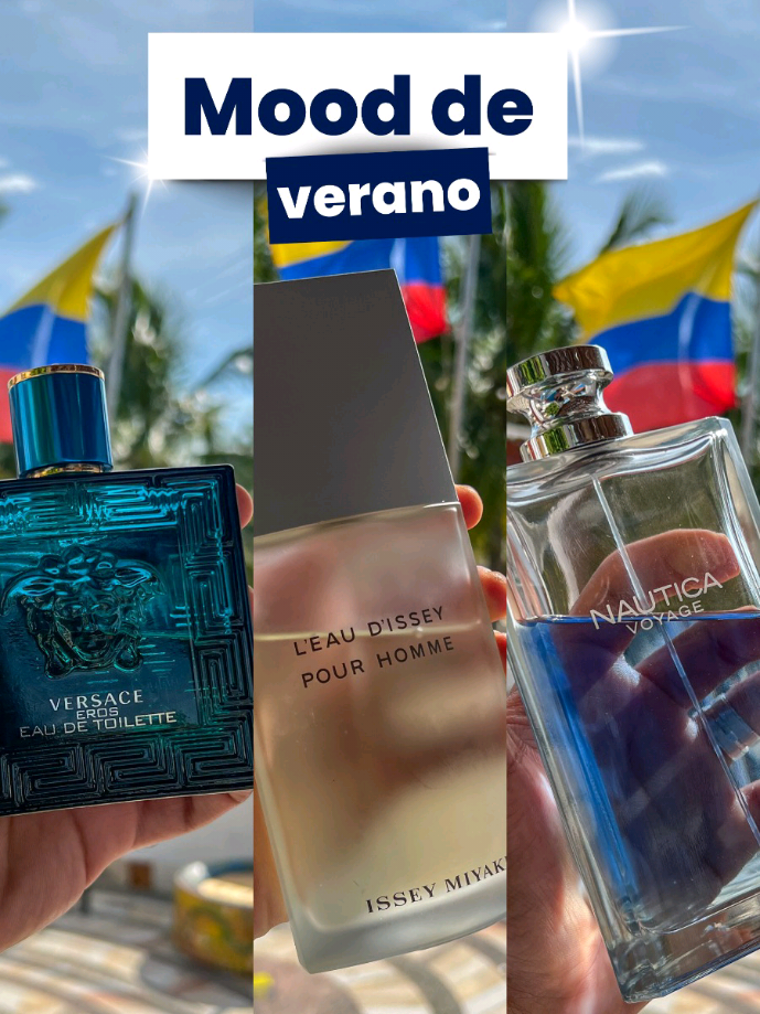 Tres perfumes que huelen a mar, sol y descanso. 🌊☀️ Perfectos para acompañarte en tus próximas vacaciones. 🏖️ Descubre estos y muchos más en Selecto Aroma, donde siempre encuentras el aroma ideal para cada destino. ✈️✨ #SelectoAroma #Perfumes #Mood #Fragancias #PerfumesMedellín