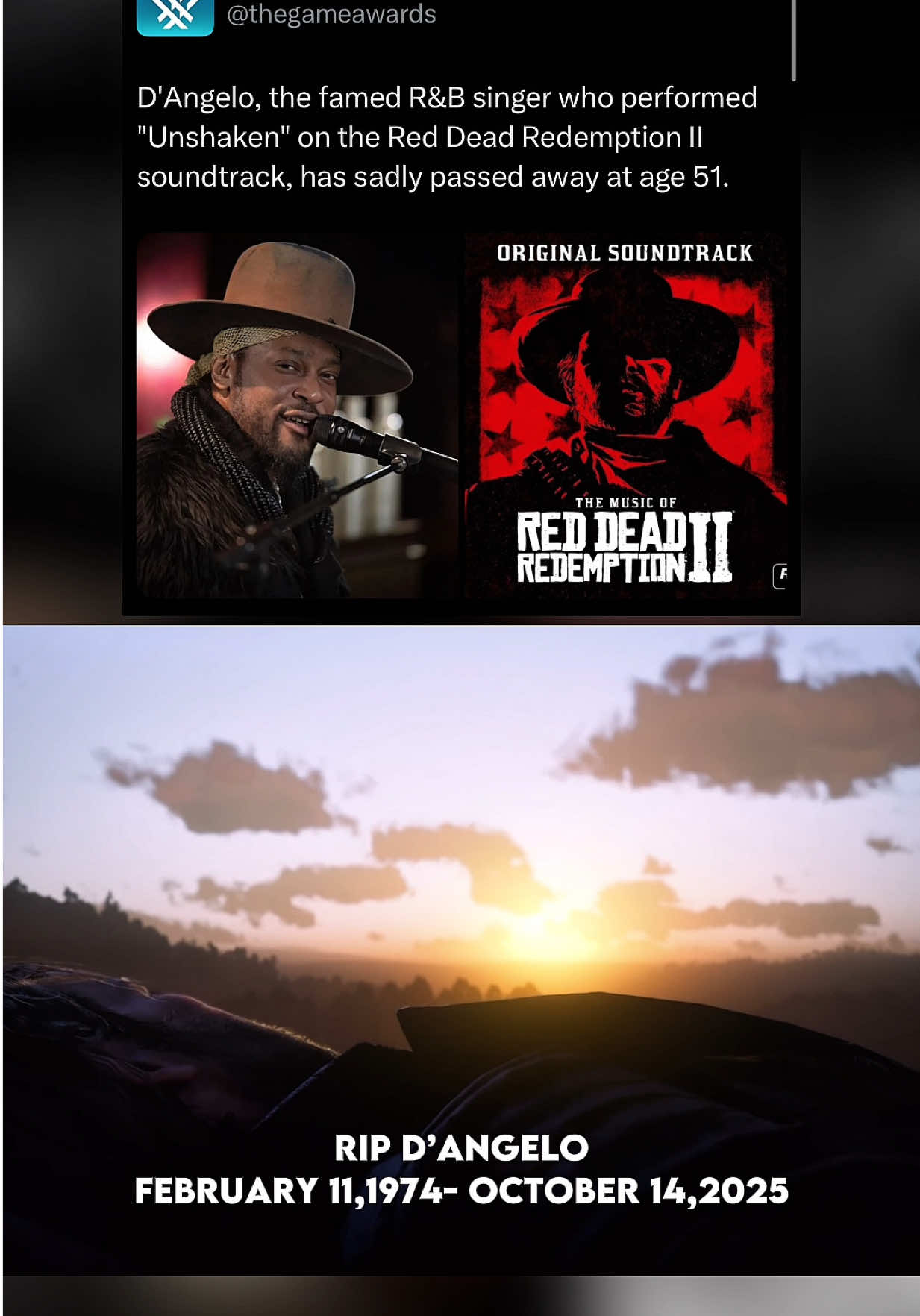 RIP D’Angelo you stood unshaken 🙏🏽🪽 #reddeadredemption #dangelo #arthurmorgan #gaming #rockstargames 