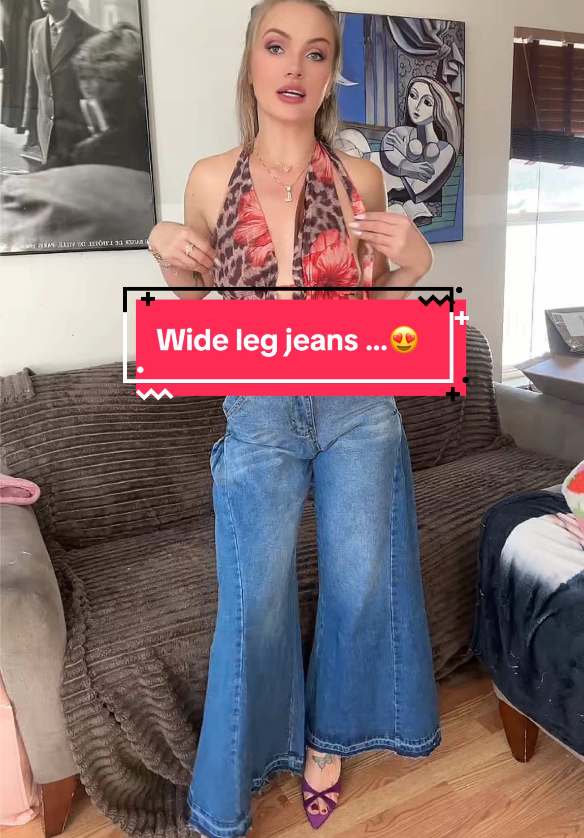 Shop my wife leg jeans on TikTok shop 🖤👸🏼🥰 so comfy and cute ! #widelegjeans #shopjeans #OOTD #widelegjeans 