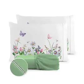 Kit Jogo de Lençol Micropercal 400 Fios Ponto Palito Fronha Estampada 