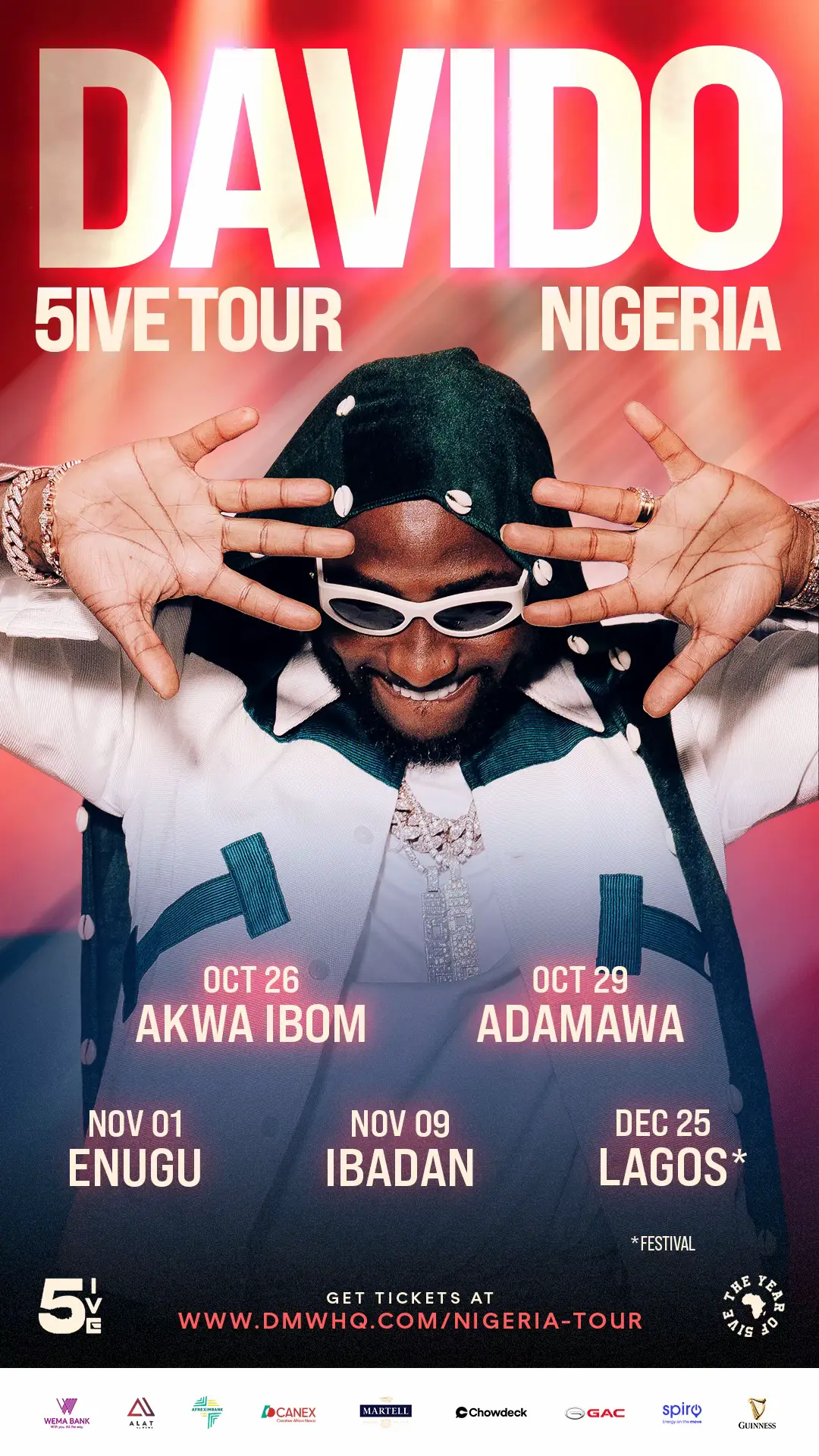 I’m blessed to perform all around the world, and everywhere I go Nigeria goes with me. But this time… I’m bringing it HOME. 🫡  After an unforgettable North American tour, it’s only right we bring that energy back where it all began. 🇳🇬🇳🇬🇳🇬  5IVE TOUR NIGERIA, y’all ready??!!  This one’s for the culture. This one’s personal. This one’s for US.   #Davido #Homecoming  #5iveAliveTour  #Wema5iveAliveTour 