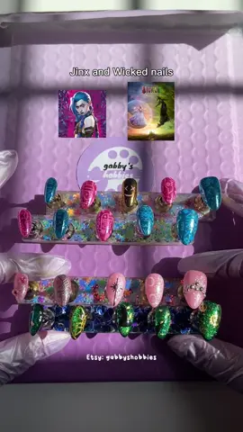 Jinx and Wicked nails💙💖🫧🧹 #jinx #arcane #wicked #jinxarcane #fyp 